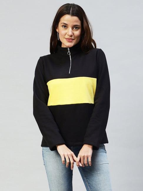 rigo black & yellow color-block fleece pullover