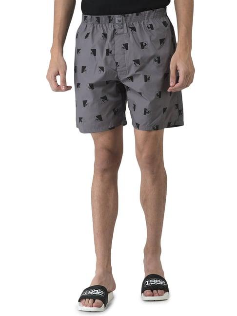 woodland dark grey printed shorts