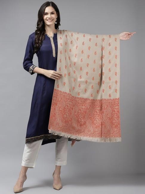 cayman beige & orange motifs printed shawl