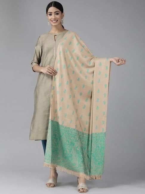 cayman beige & turquoise motifs printed shawl