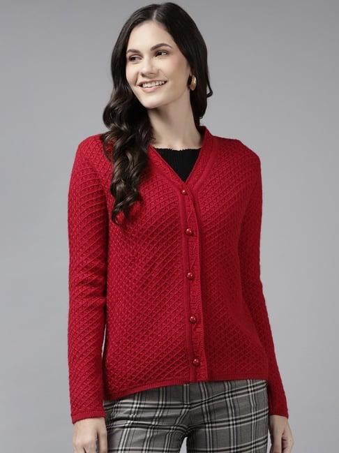 cayman red wool self design cardigan