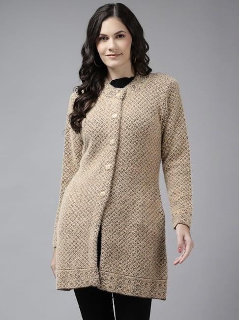 cayman camel brown wool self design cardigan