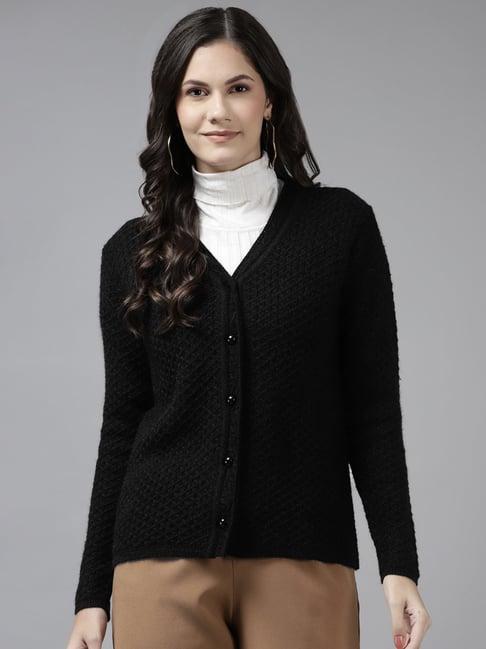 cayman black wool self design cardigan