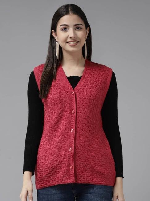 cayman pink wool self design cable knit cardigan