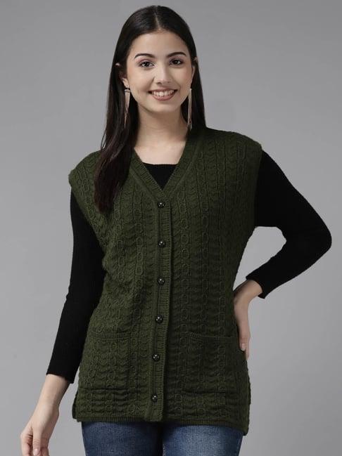 cayman olive wool self design cable knit cardigan