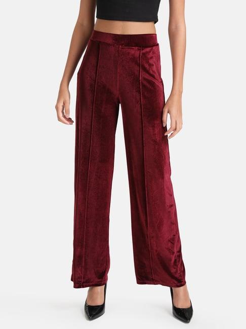 kazo maroon regular fit high rise pants