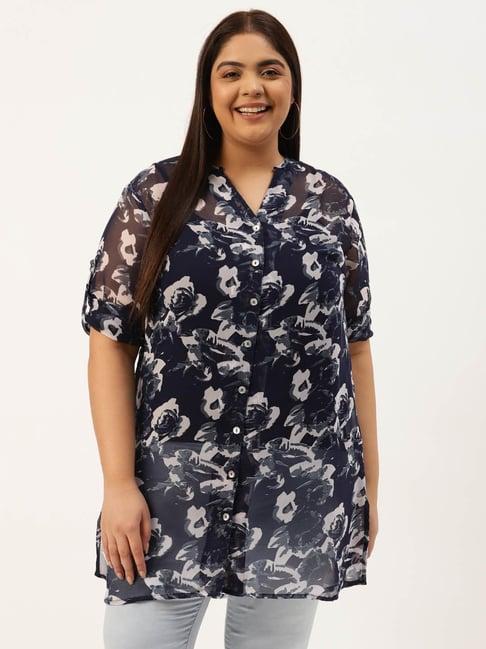 therebelinme navy & off white floral print shirt