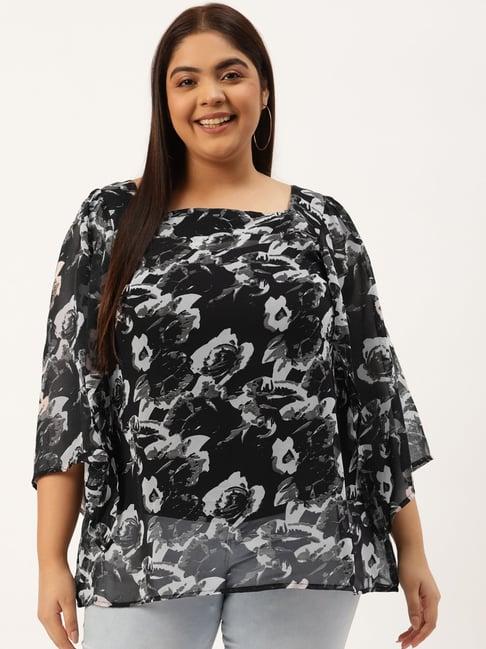 therebelinme black & off white floral print top