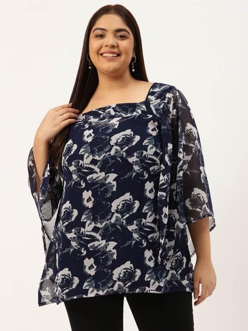 therebelinme navy & off white floral print top