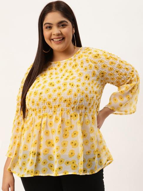 therebelinme yellow & off white floral print top