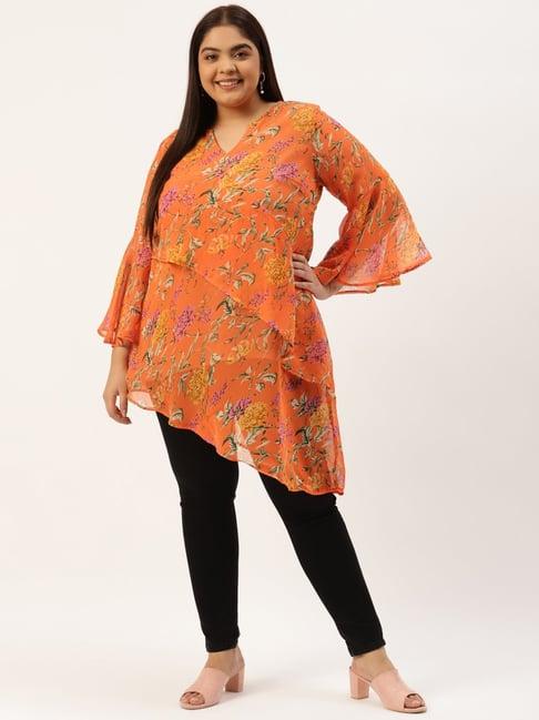 therebelinme orange & green floral print top