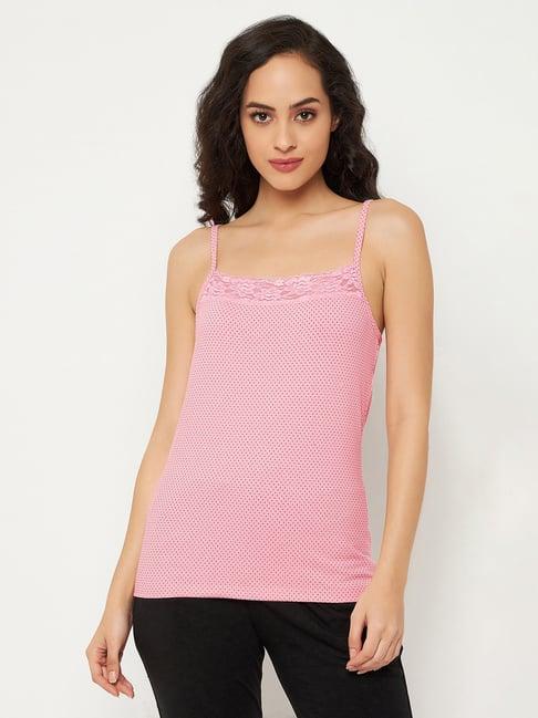 clovia pink printed cotton camisole top