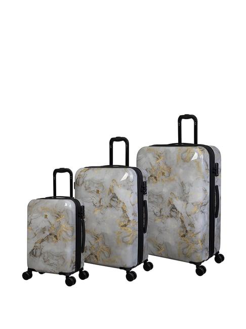 it luggage grey 8 wheel large hard cabin trolley pack of 3