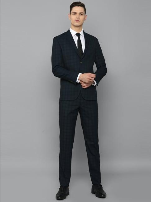 louis philippe green slim fit checks two piece suit