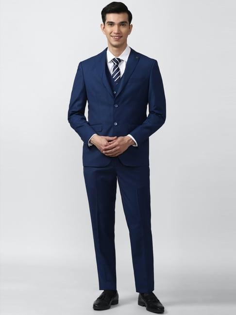 peter england elite navy slim fit three piece suit