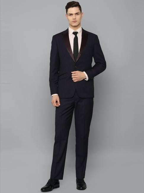 louis philippe black slim fit striped two piece suit