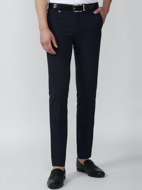 v dot navy skinny fit striped trousers