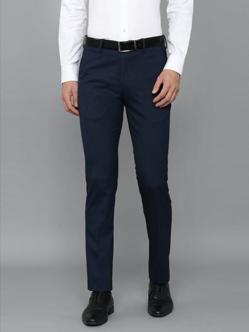 louis philippe navy slim fit checks trousers