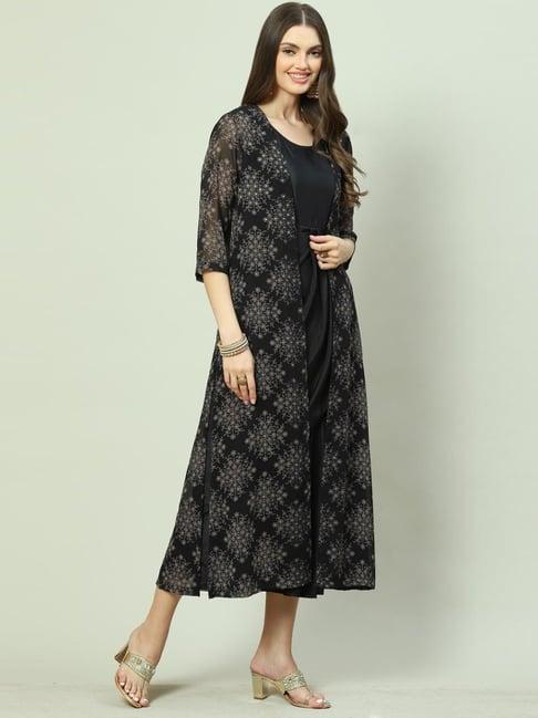 biba black printed a-line dress with jacket