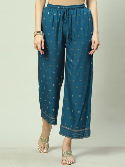 biba teal blue printed palazzos