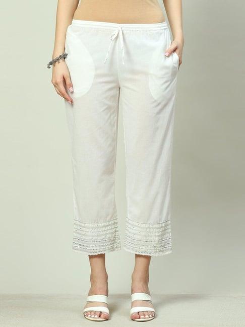 biba off-white cotton straight fit palazzos