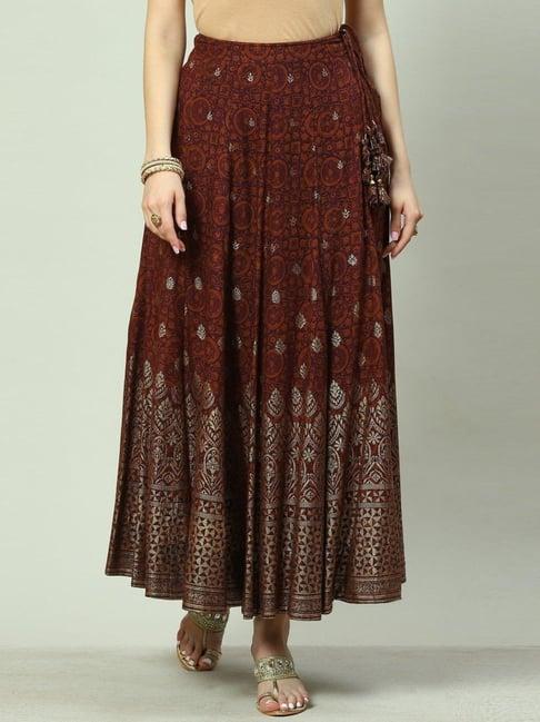 biba brown printed skirt