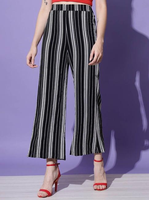 trend arrest black & white striped relaxed fit high rise regular pants