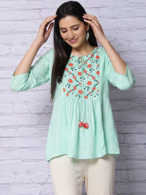 rangriti mint green printed top