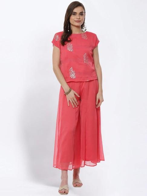 rangriti coral printed top palazzo set