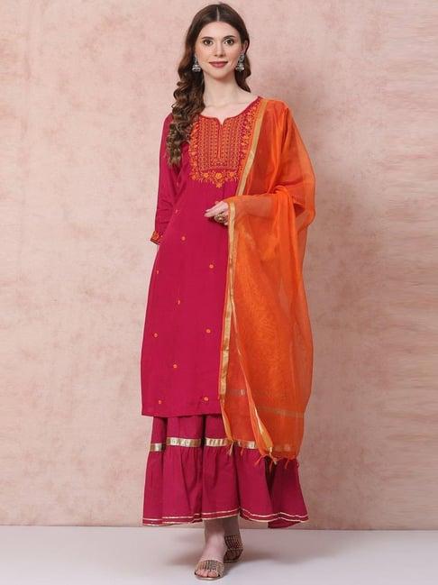 rangriti pink embroidered kurta skirt set with dupatta