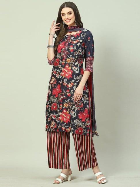 biba multicolored cotton printed kurta palazzo set with dupatta