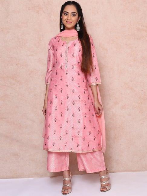 rangriti pink printed kurta palazzo set with dupatta