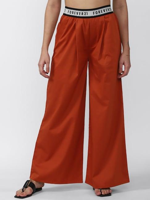 forever 21 orange cotton regular fit pants