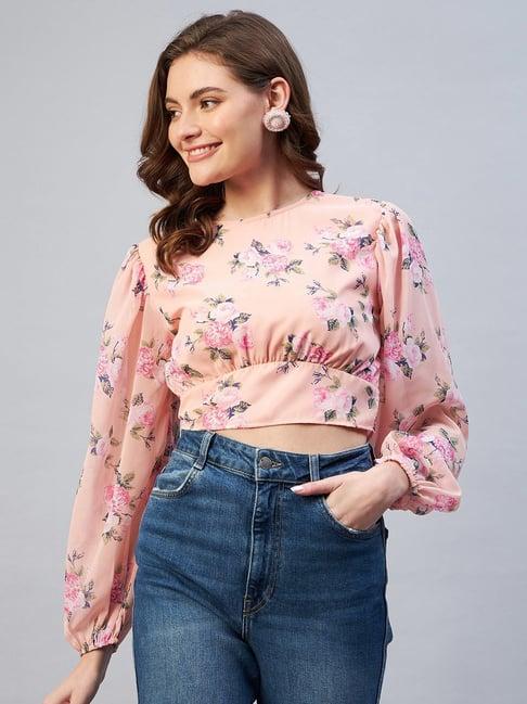 carlton london peach floral print a-line top