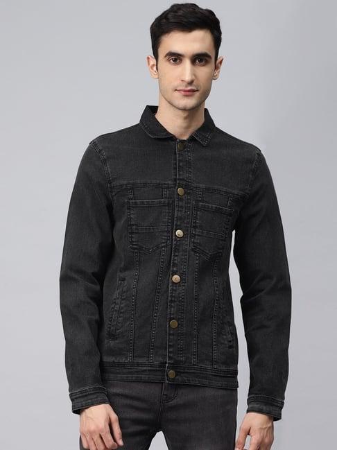 hubberholme charcoal black cotton regular fit denim jacket