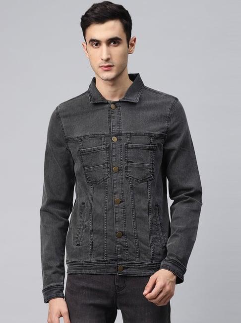 hubberholme dark grey cotton regular fit denim jacket