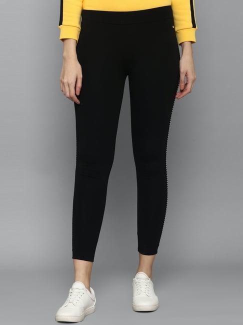 allen solly black cotton mid rise pants