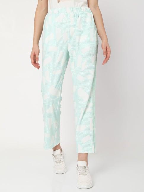 vero moda green & white printed sweatpants