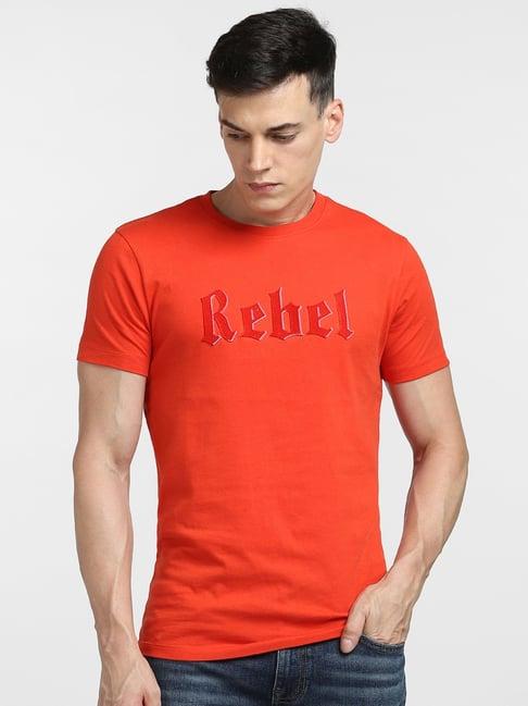 jack & jones dark orange crew t-shirt