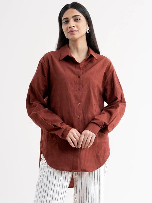 fablestreet brown regular fit shirt