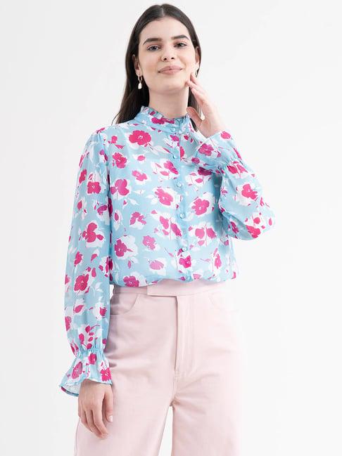 fablestreet blue floral print shirt