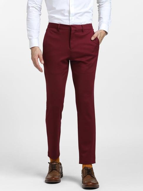 jack & jones maroon slim fit flat front trousers