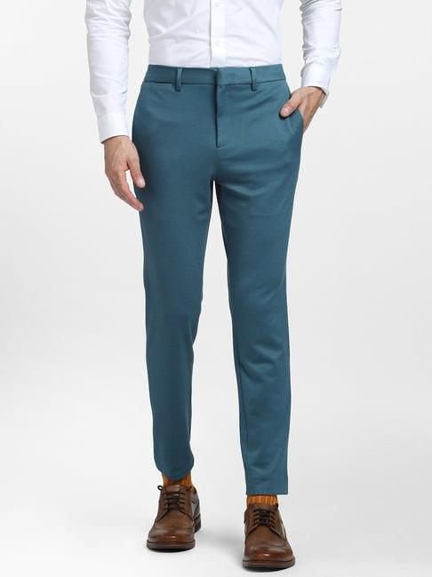 jack & jones teal slim fit flat front trousers