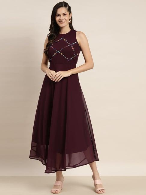 jompers purple embroidered a-line dress