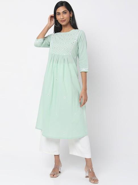 ethnicity green embroidered straight kurta