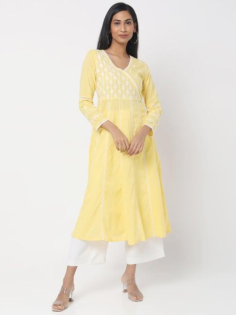 ethnicity yellow embroidered a line kurta