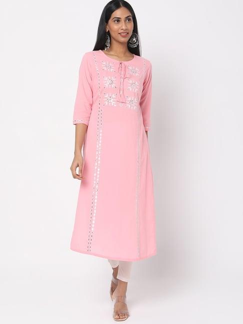 ethnicity pink embroidered straight kurta