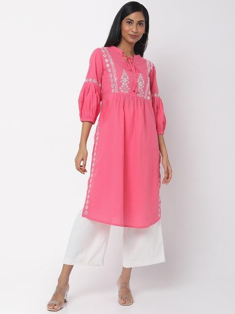 ethnicity pink embroidered straight kurta