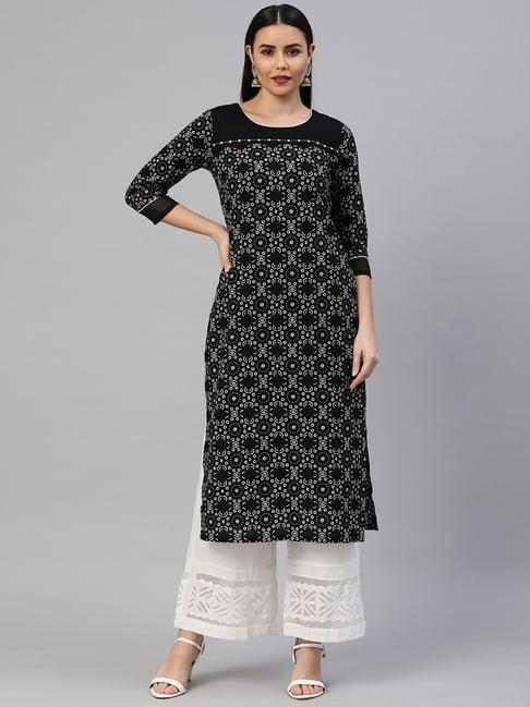 kami kubi black cotton printed straight kurta