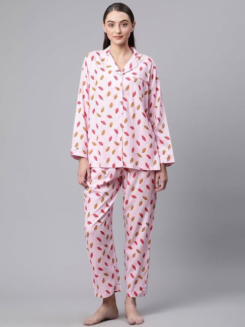 divena pink printed night suit